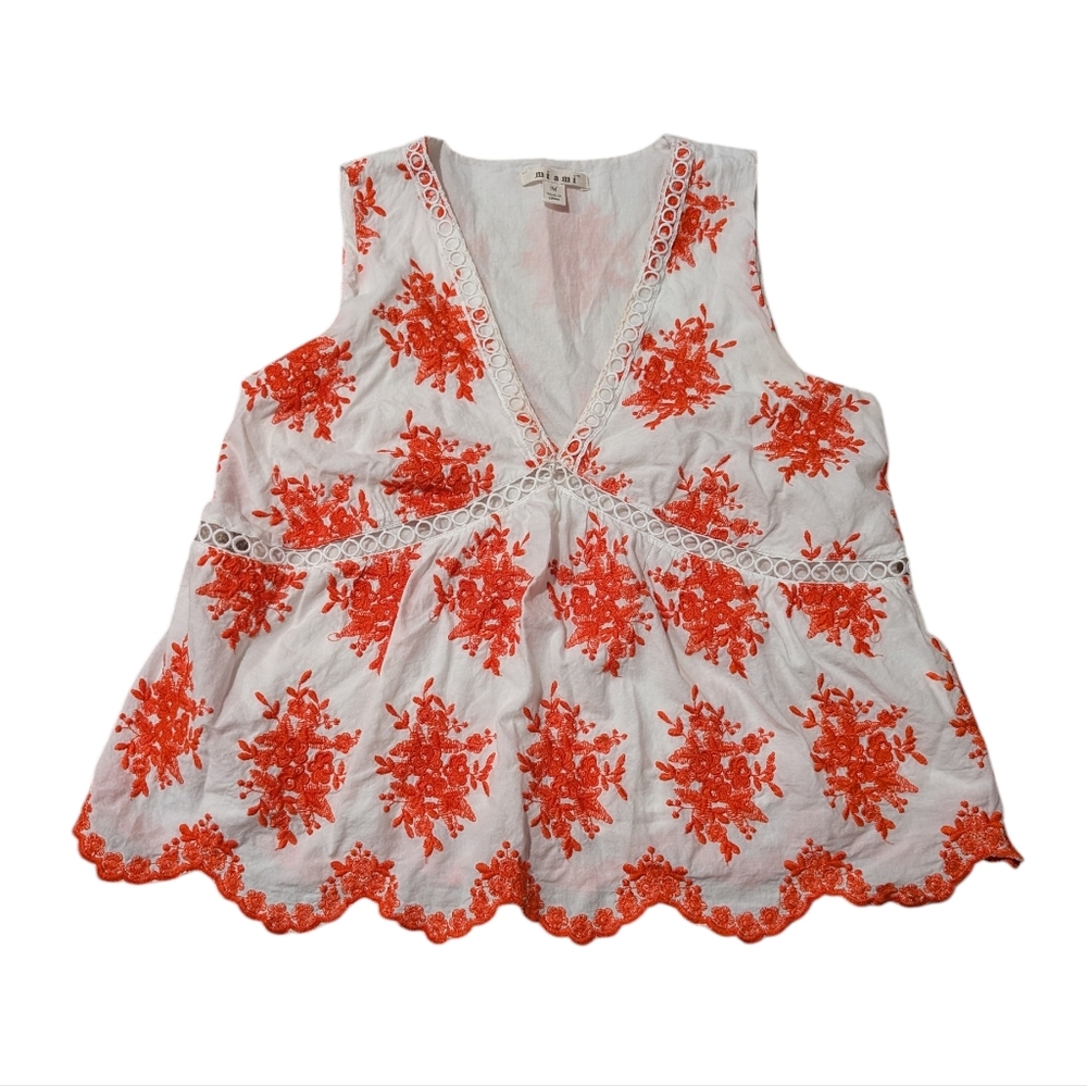 Miami Floral Embroidered Baby Doll Blouse Tank